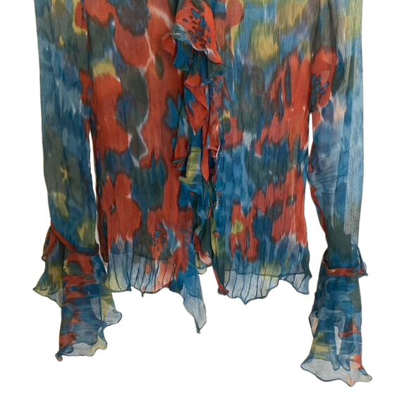 Yigal Azrouel 100% Silk, Sheer Color Splash Blouse - Picture 4 of 7